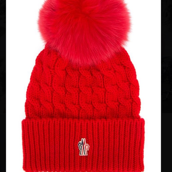 MONCLER red Pom Pom beanie - Picture 2 of 4